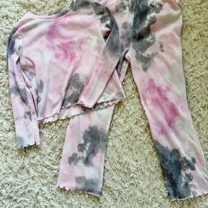 Pink and Gray Tie-Dye Lounge Set with Lettuce Edges